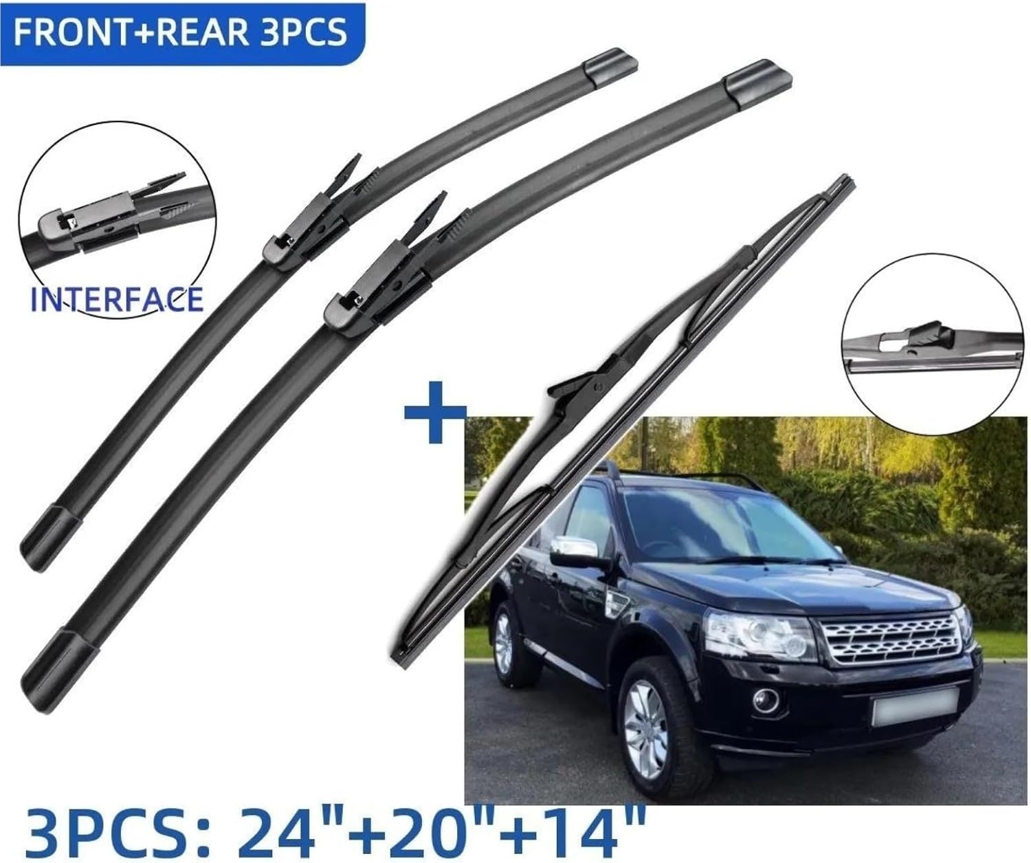 Wiper Refills For Land For Rover For Freelander 2 2007 2008 2009 2010-2014 24"+20"+14" Front Rear Wiper