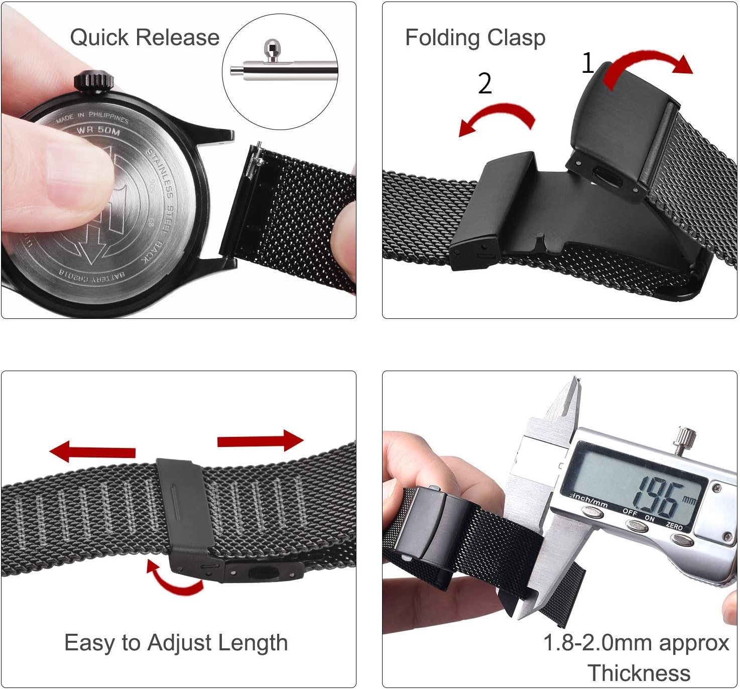 EACHE Stainless Steel Mesh Watch Band for Men Women Quick Release Mesh Watch Straps 12mm 14mm 16mm 18mm 20mm 22mm, 20mm - Image 4