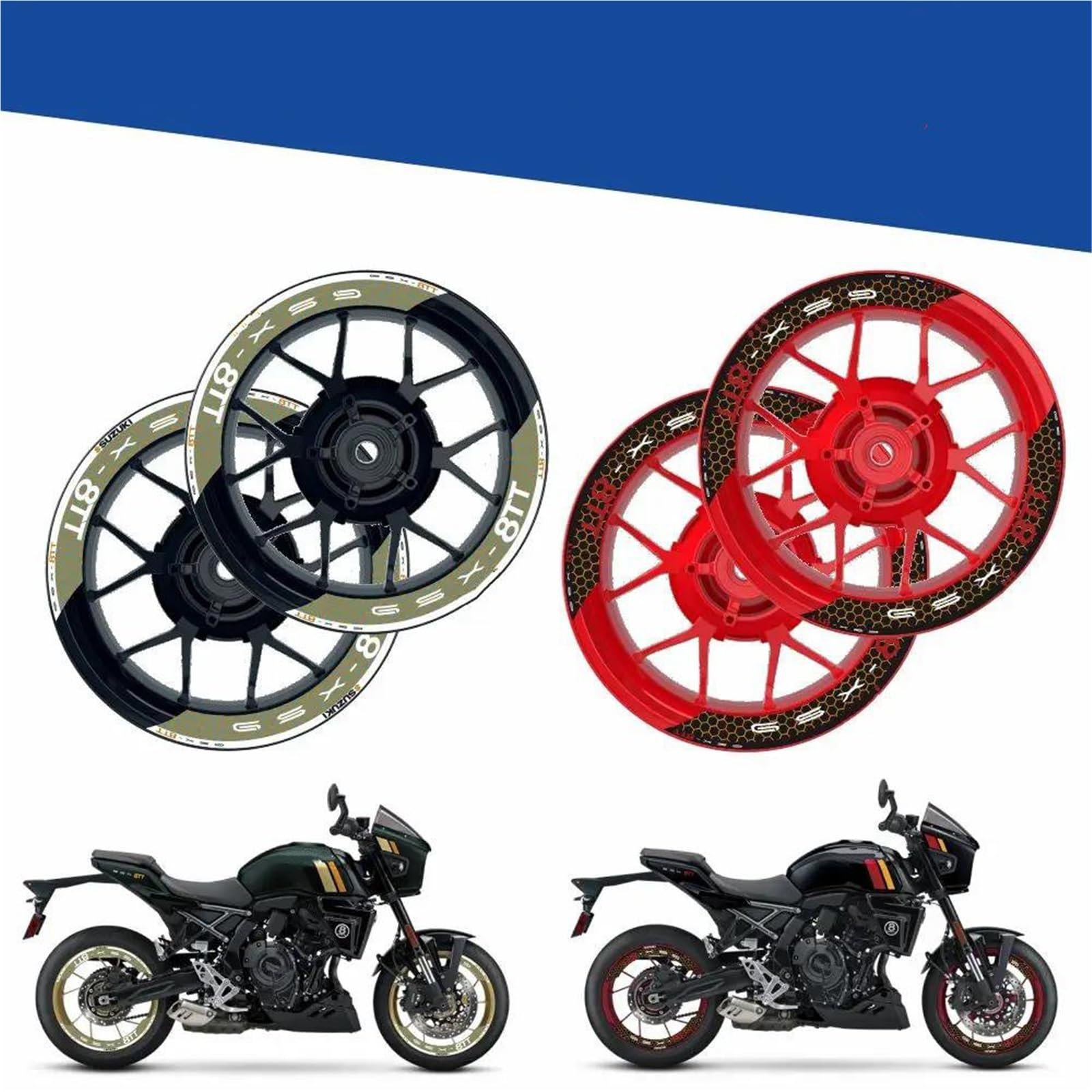 Calcomanía Exterior Adhesivos Reflectantes Llantas Motocicleta Cinta Buje Impermeables para Suzuki para GSX-8TT(Style 1)