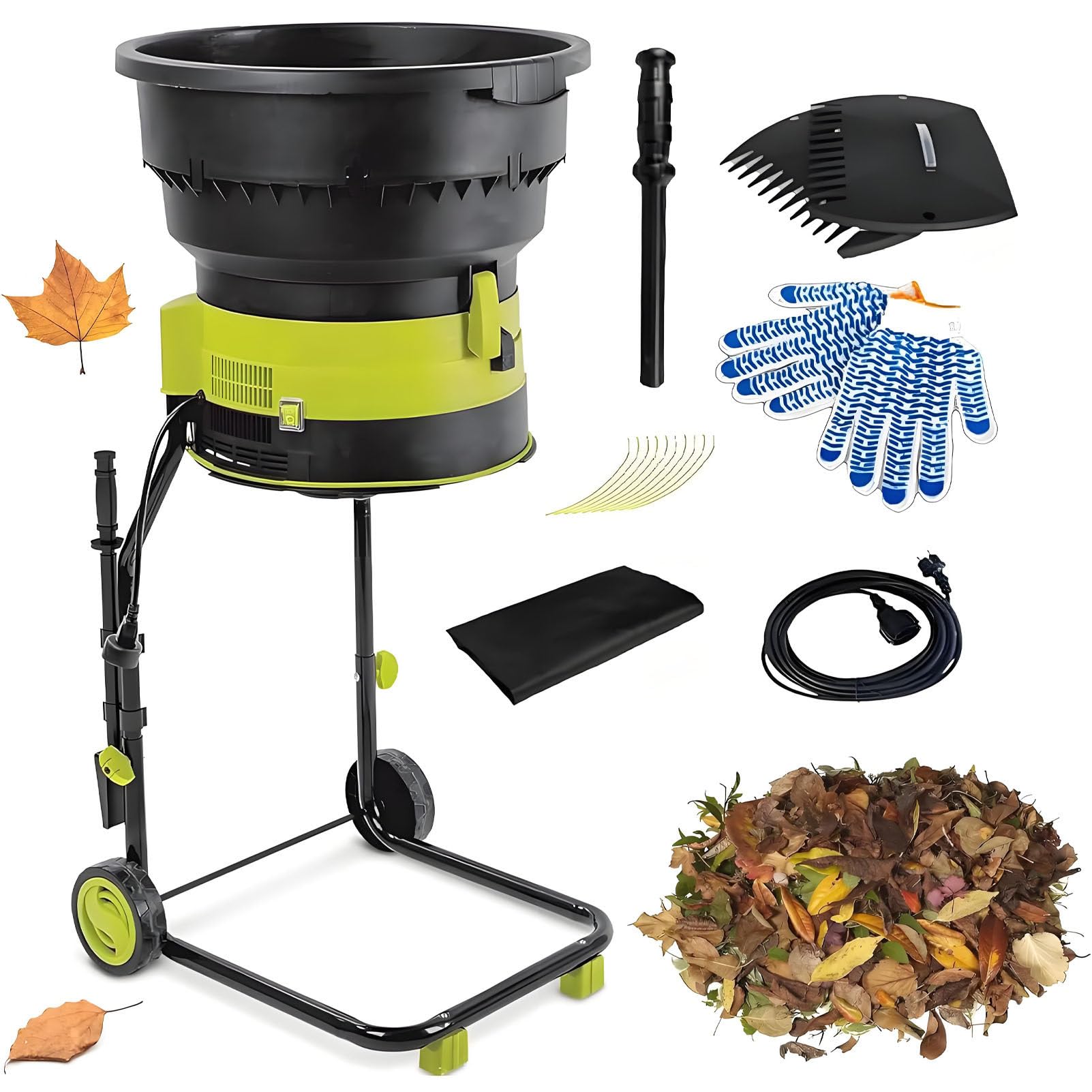Trituradora de jardín eléctrica, trituradora de Hojas, 2500 W de Potencia, 8000 RPM, relación de trituración de 17:1, para el Mantenimiento del jardín doméstico. LeafShredder+NoPowercord