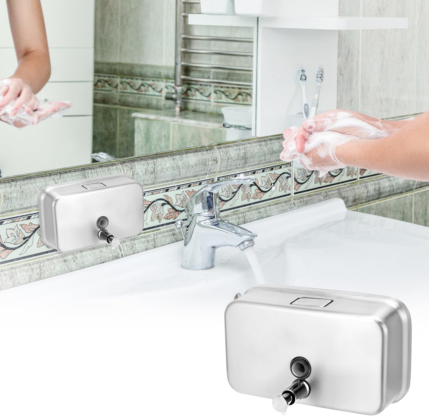 QWORK Wall Mount Stainless Steel Soap Dispenser, 1100 ml / 37 oz, Rust-Proof - Image 8