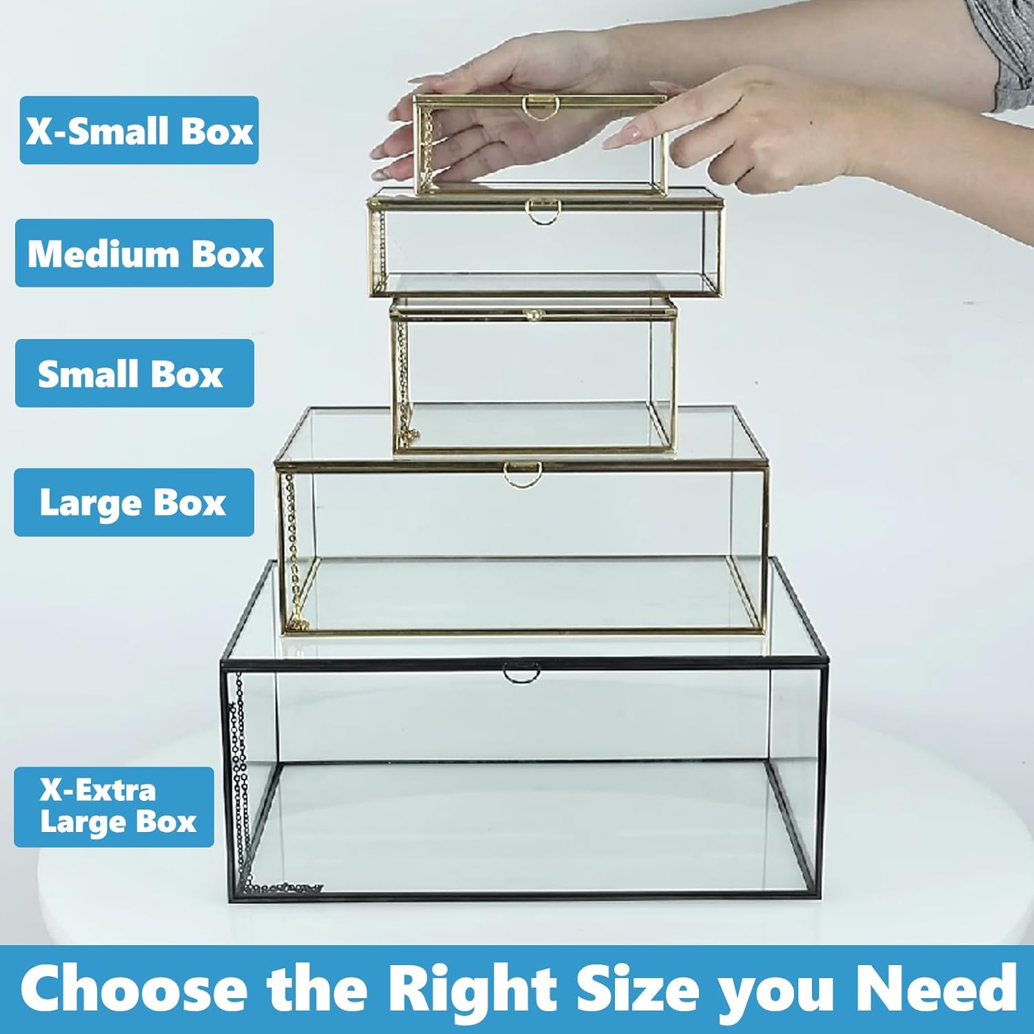 HighFree Vintage Glass Box with Lid - Clear Jewelry Glass Display Box Keepsake Box - Home Decor Decorative Box for Trinket Rings Bracelet (Gold, Large)
