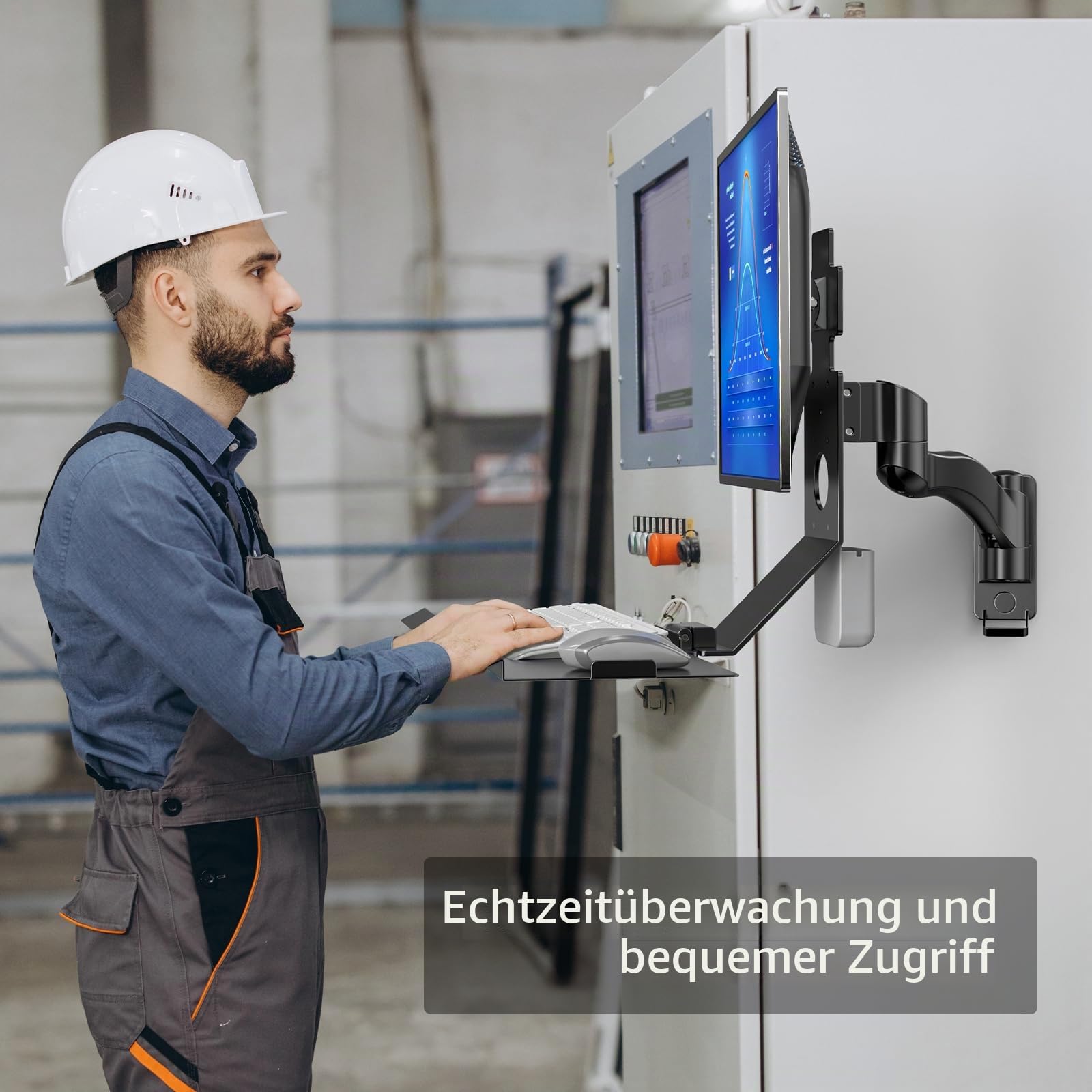BEWISER Monitor Wand Halterung für 15-32 Zoll Sitz Stand Workstation Bildschirme mit Futtbarer Tastatur Tray, Belastbarkeit bis zu 10 kg Schwarz