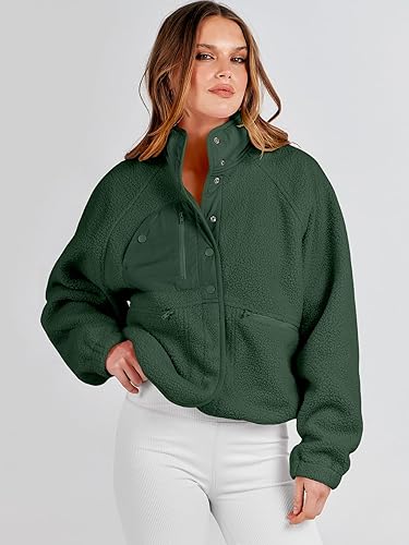 Miniatura 9 de ANRABESS Chaqueta de forro polar mullido para mujer, estilo casual, manga larga, recortada, con botones, con bolsillos