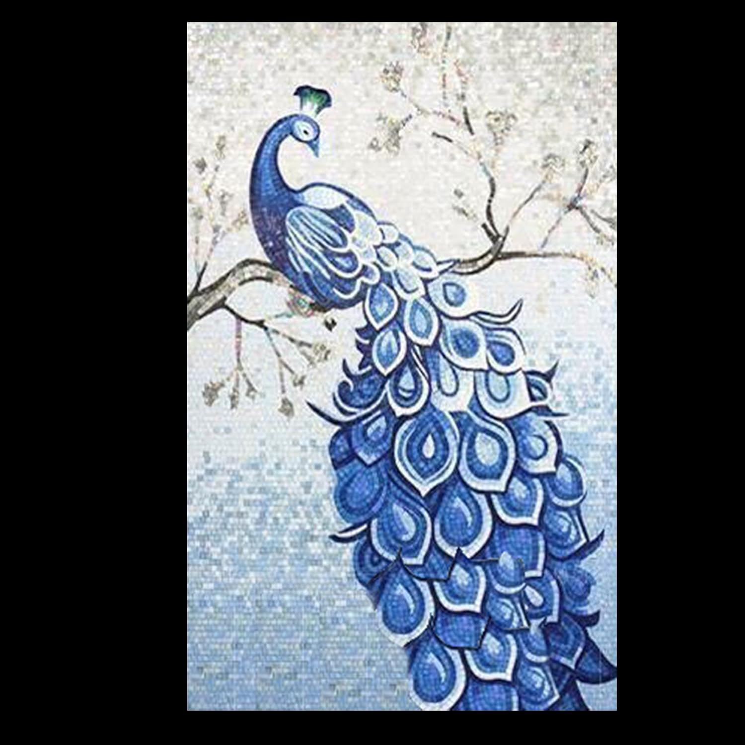 Handmade Blue Peacock Glass Mosaic Wall Art, Bird Tile Mosaic Artwork, Hand-Cut Contemporary Luxury Wall Décor