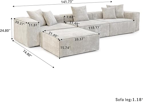 Miniatura 2 de JACH Sofá modular con 5 almohadas, lujoso sofá modular con tumbona, fundas de cojín extraíbles, sofás suaves modernos de pana para sala de estar,