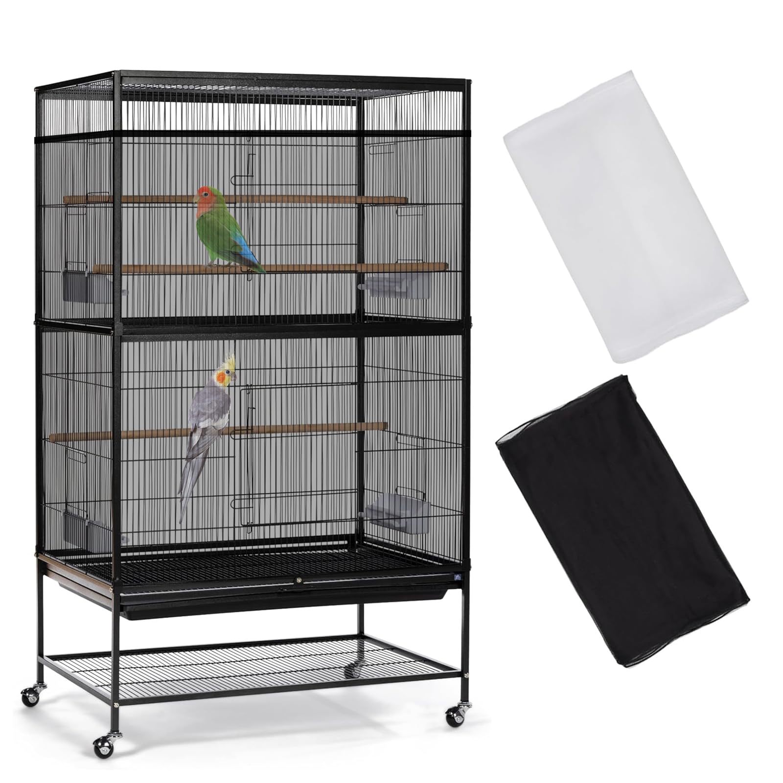 ASOCEA 2Pack Large Bird Cage Seed Cather,Bird Cage Cover Adjustable Soft Airy Skirt Guard for Parrot Parakeet Macaw African Round Square Cages Cover (