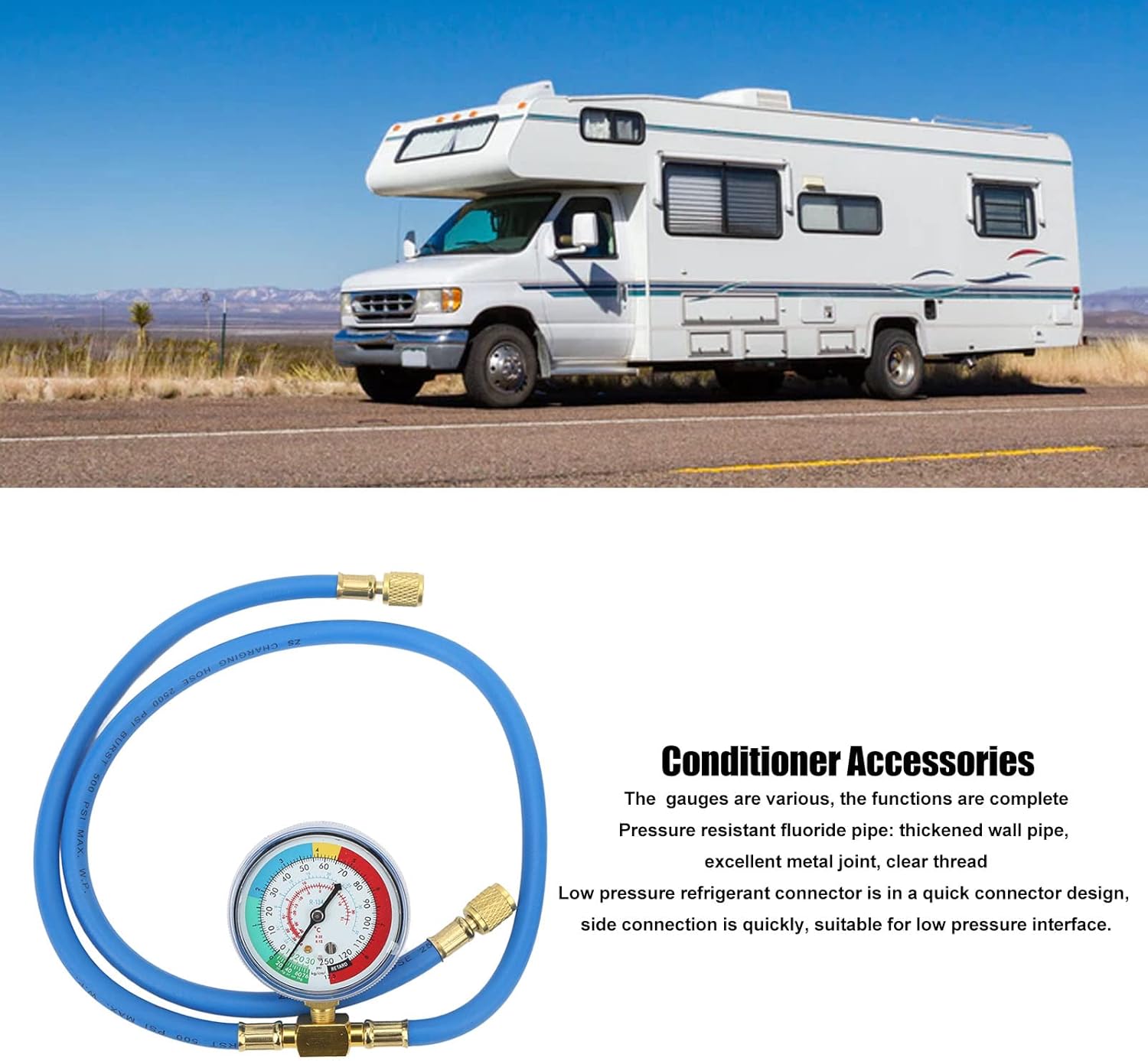 Pilipane 134A Air Conditioner Fluoride Pipe High Pressure Refrigerant Charging Tube with Quick Connector and Durable Copper Material for Car AC and RV Use Total Length 110CM