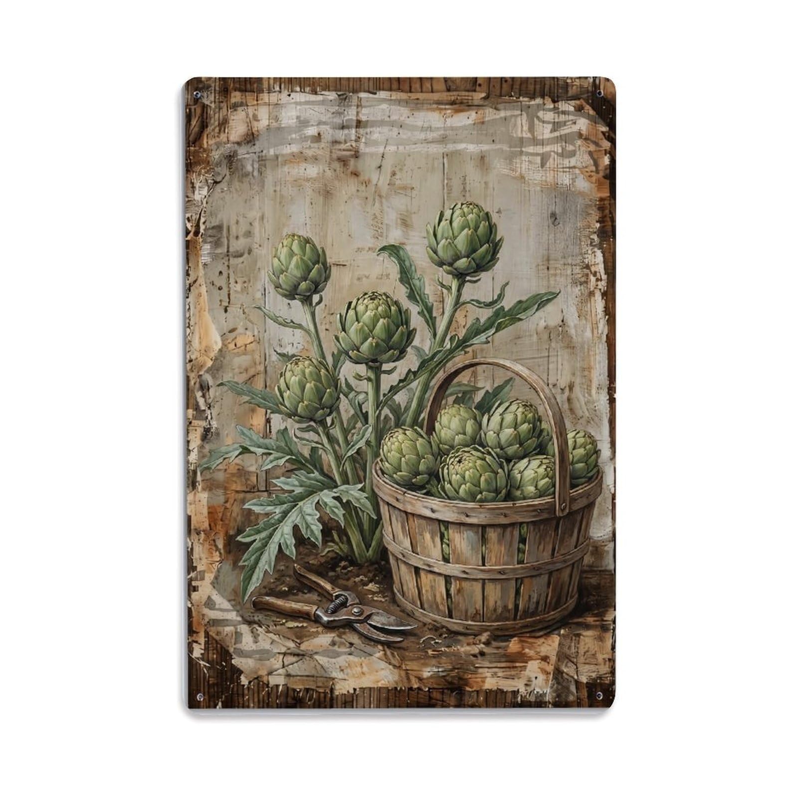 Artichoke Garden Green Vegetable Countryside Farm Vintage Metal Tin Sign Plaque Wall Decor for Cafe, Club, Garden Metal Poster 8x12Inch