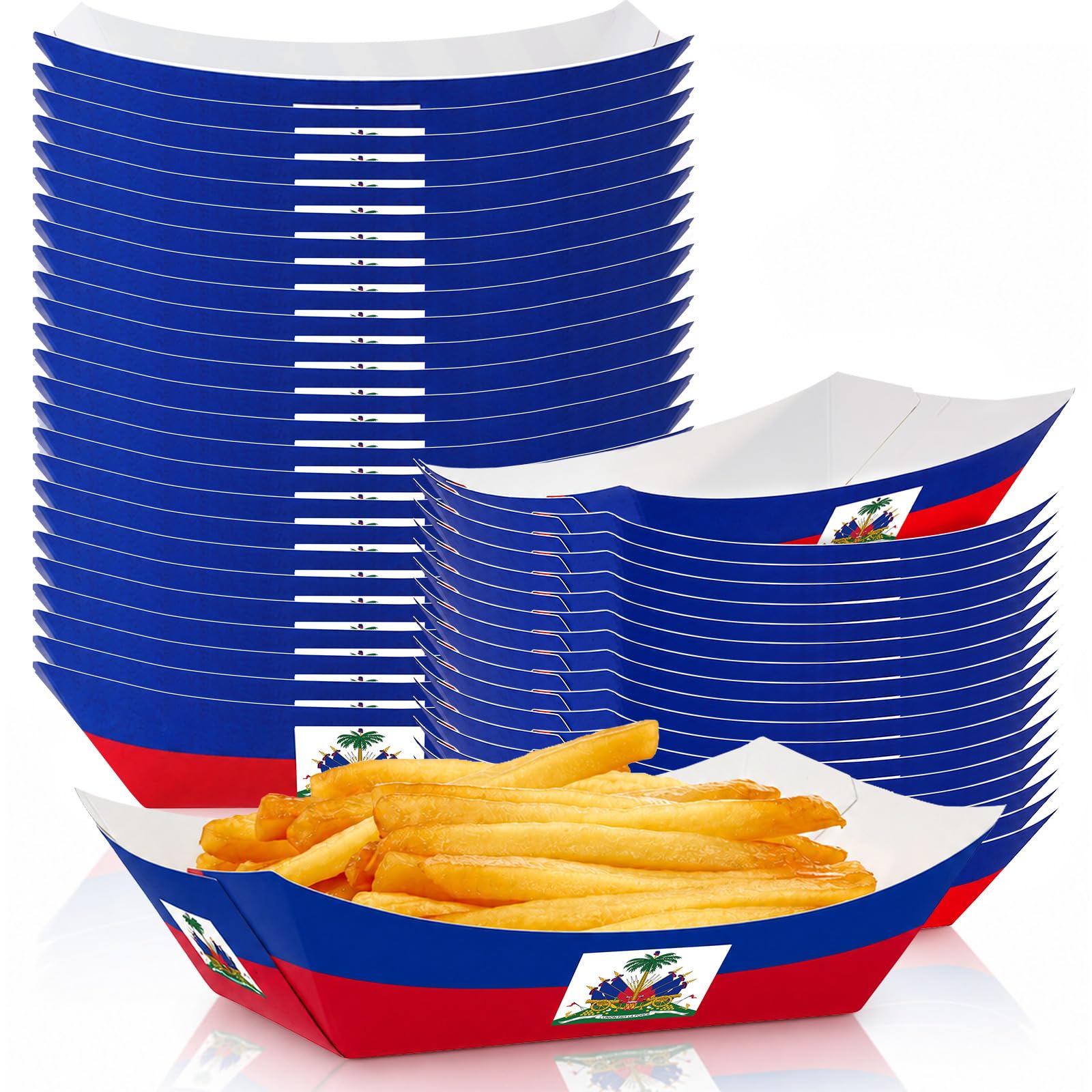 60Pcs Haiti Flag Party Supplies Paper Food Trays Bulk