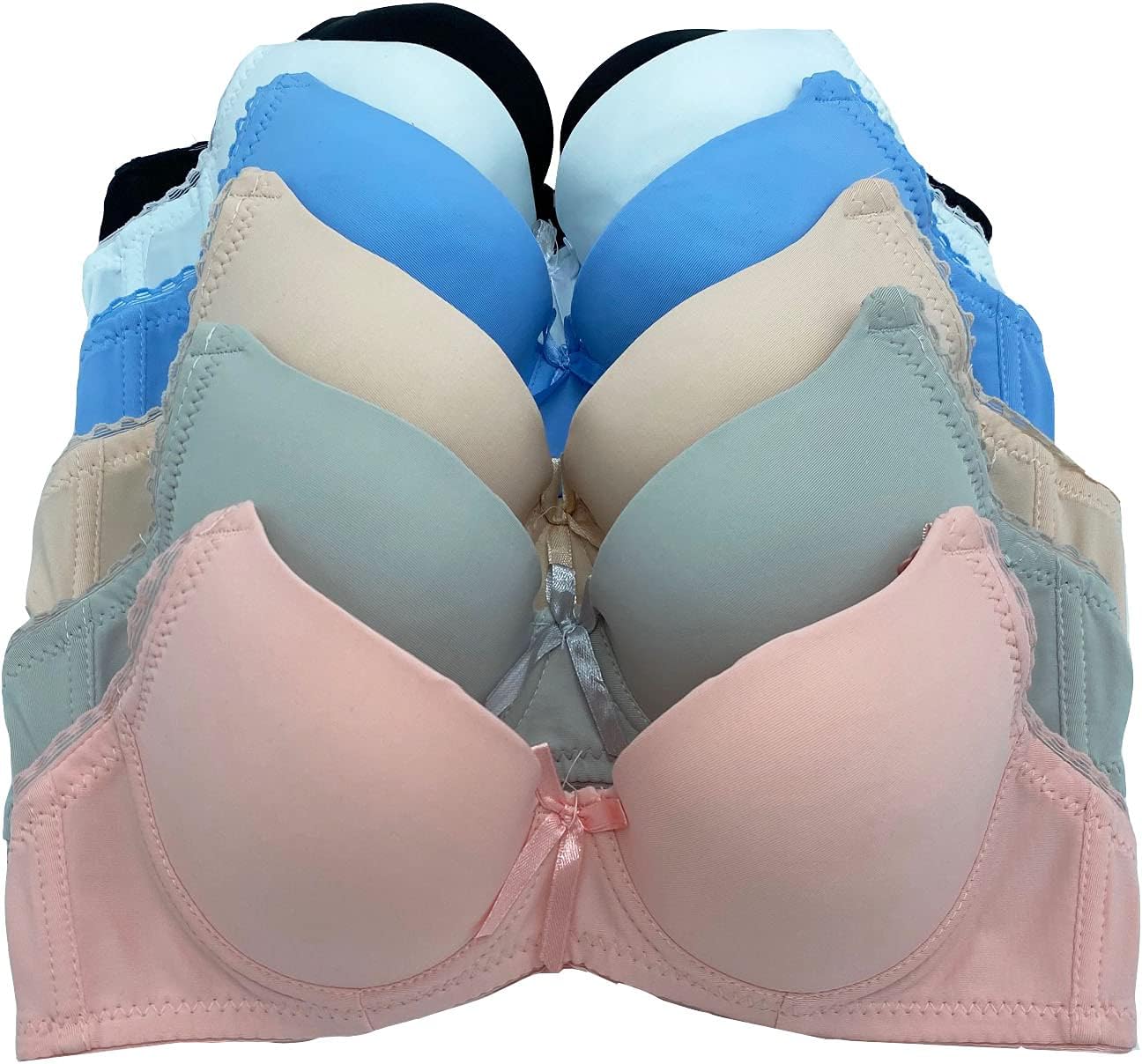 6 Pieces Plain Regular Padded Everyday Basic Bra B/C