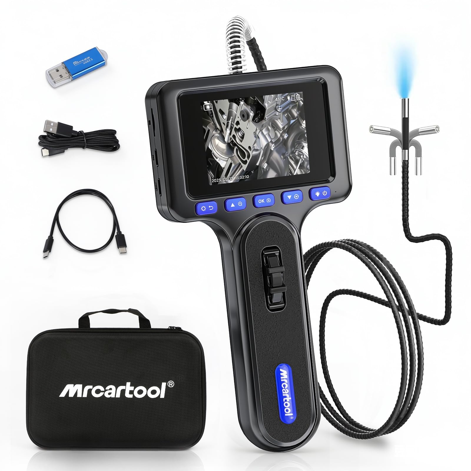 Caméra endoscopique IP67 0,24 pouce 6,25 mm sonde articulée double face borescope orientable flexible inspection mécanique avion moteur voiture N100