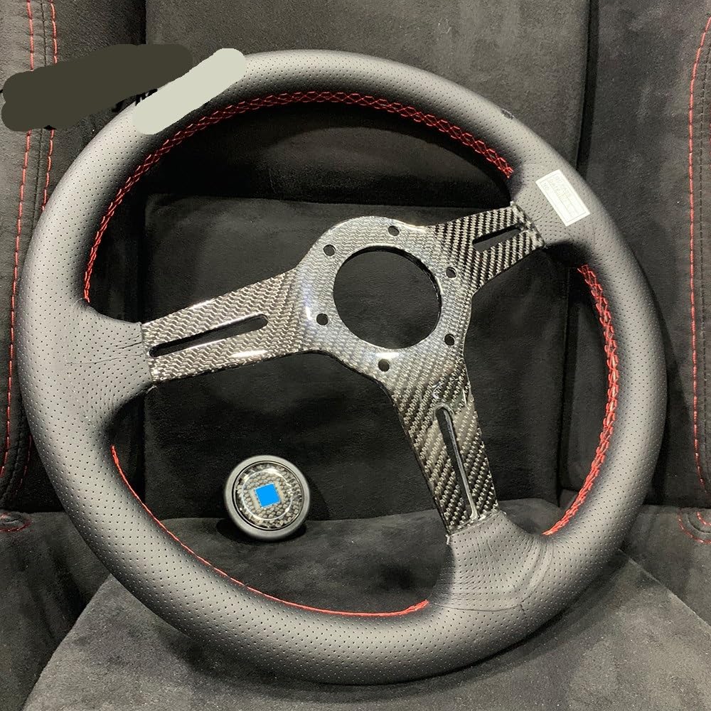 Volante da Corsa universale,Volante da Corsa Volante sportivo universale in pelle for auto in fibra di carbonio da 14 pollici e 350 mm(Size-1)