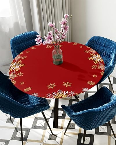 Miniatura 5 de Mantel redondo ajustable con diseño de copos de nieve, mantel elástico impermeable para interiores y exteriores, mantel elástico para cenas,