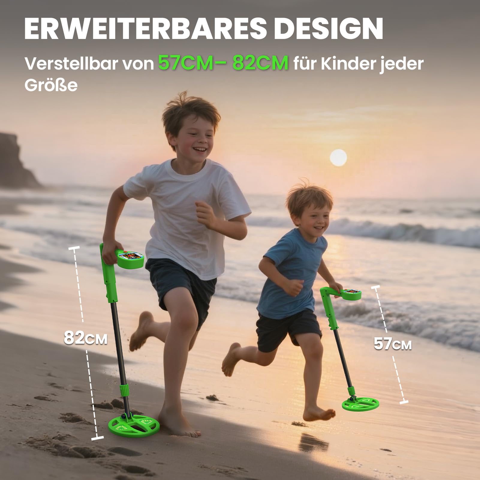 DR.ÖTEK Metalldetektor Kinder, Farb-LCD & 6" Leuchtspule, Leicht & Einstellbar, Rutschfester Griff, Kinder Metalldetektor Set für 3-12, Jungen & Mädchen, Grün