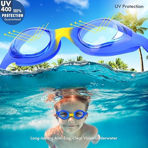 Miniatura 3 de Paquete de 2 gafas de natación para niños, gafas de natación antivaho para niños y niñas, niños pequeños de 2 a 12 años