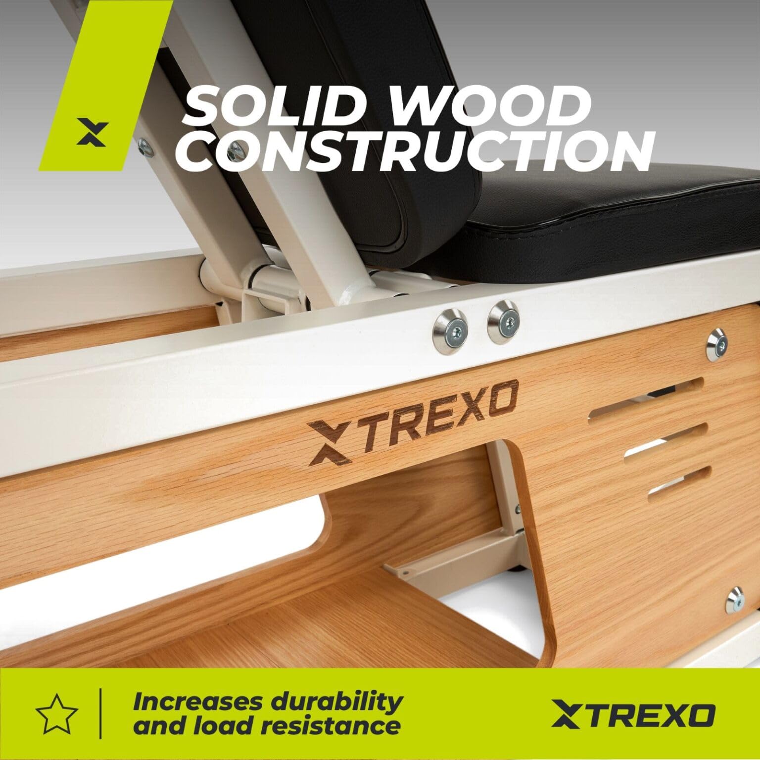 XTREXO Storage Sylwan – verstellbare Bank für Krafttraining, Stahl-Holz-Konstruktion, bequeme Rückenlehne mit Schaumstoffpolsterung, für Brust-, Bizeps- und