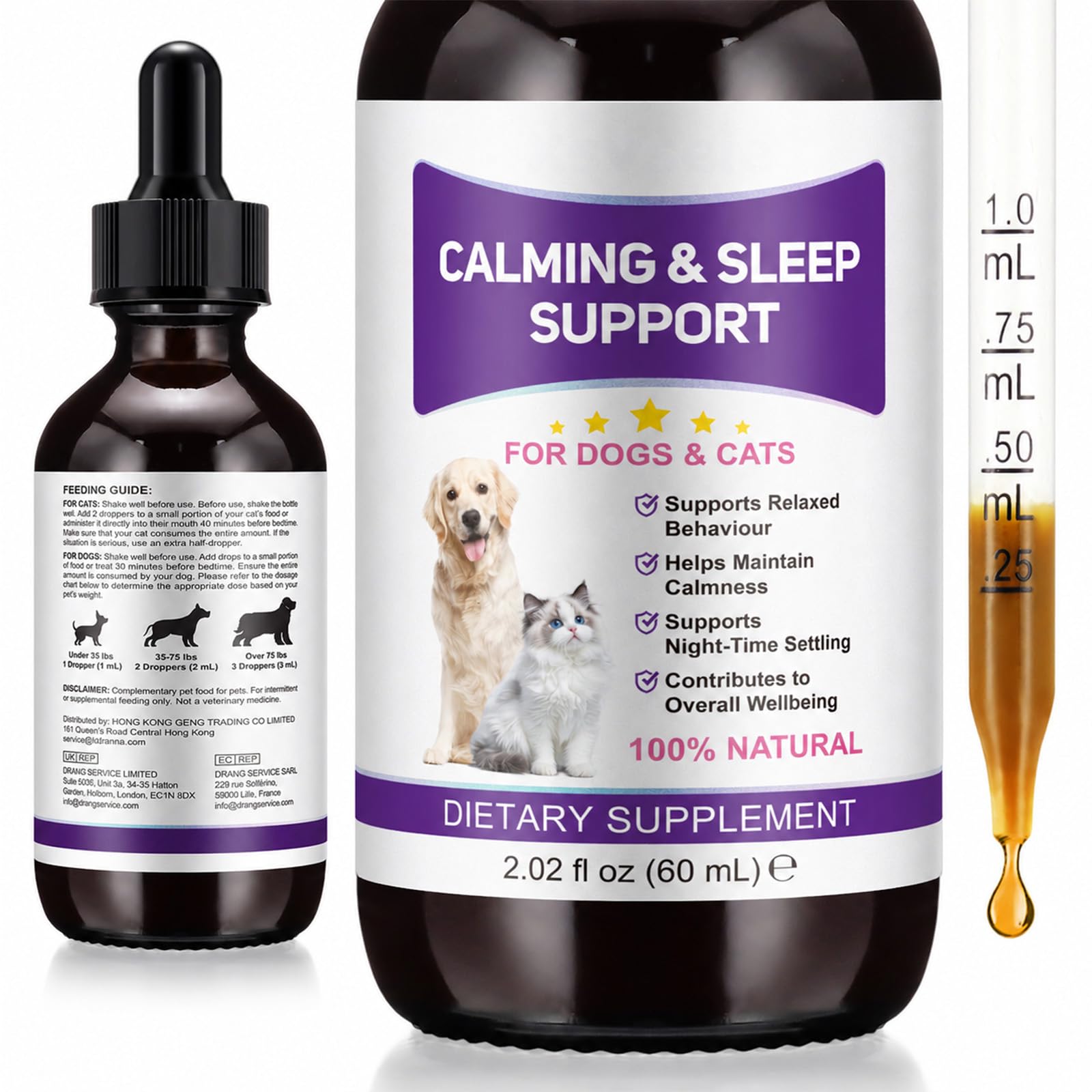 Melatonina Cane Gatto 120 ml, Integratore Liquido per Cani e Gatti, Gocce Anti Stress e Calmanti Naturali, Supporto per Relax e Riposo, Aiuta il Benessere degli Animali, Formula ad Alta Assorbibilità