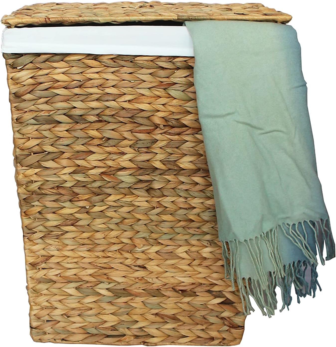 B.U.STYLE Eco-Friendly Laundry Hamper with Lid, Laundry Hamper with 2 Removable Liner Bags, Handwoven Laundry Basket with Lid and Handles, Foldable and Easy to Install Clothes Basket, Natural