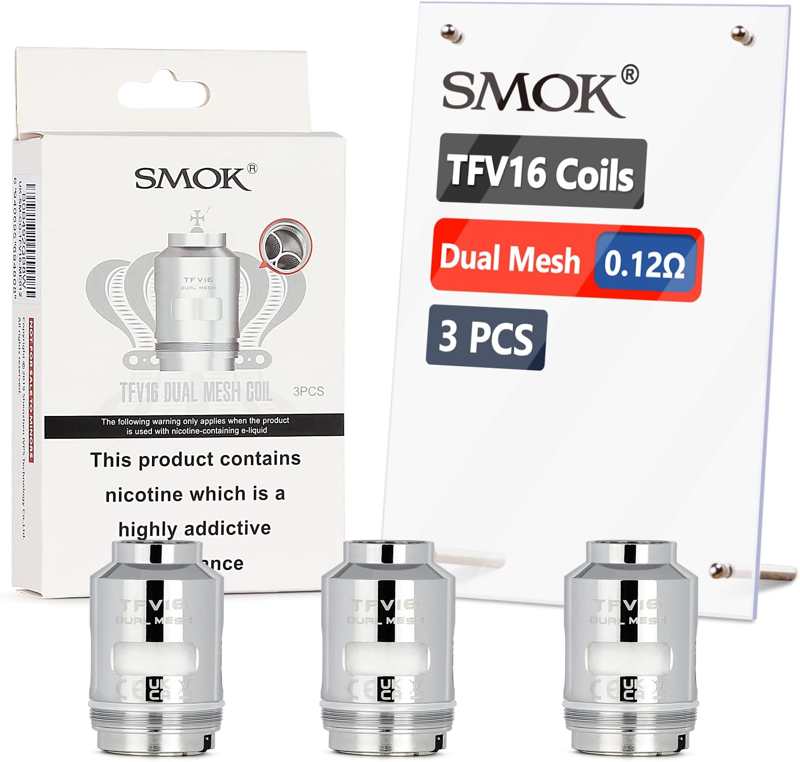 SMOK TFV16 Dual Mesh Coils 0.12 ohm, for TFV16 & TFV18 Tank (3pcs, No Nicotine), AMZ UK Edition with Exclusive Barcode
