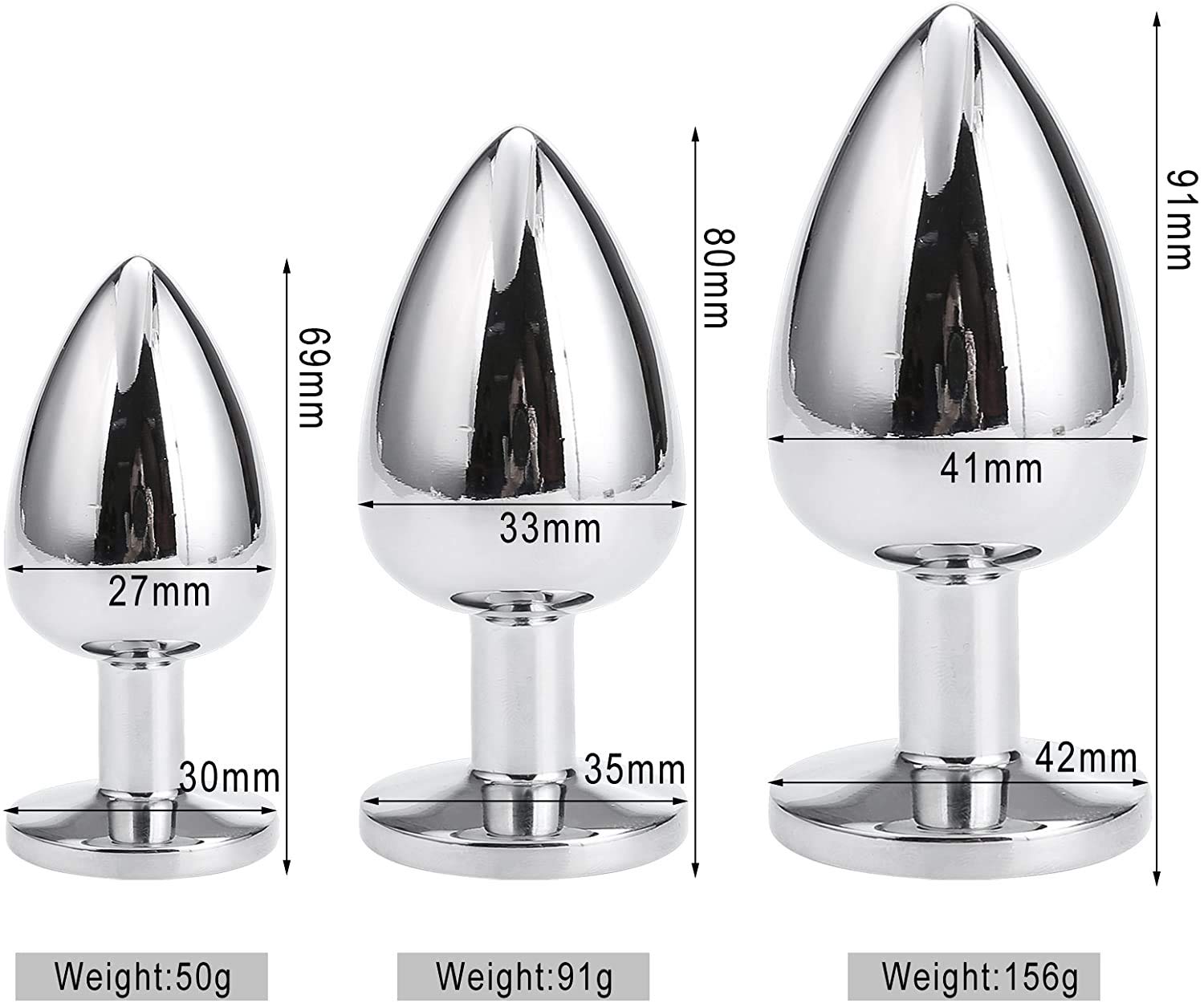 Greenpinecone Set de masturbation ftiche petit, moyen et grand, en mtal, plug  anal, avec diamant en