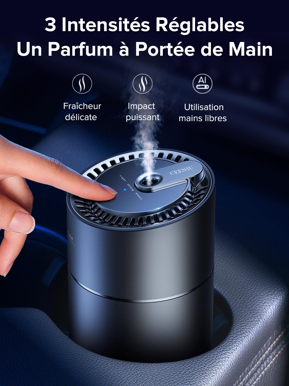 Desodorisant Voiture Ceeniu, F26 Diffuseur de Voiture, Atomiseur à Ultrasons, Concentration Réglable, Marche/Arrêt Automatique, Parfum Naturel Français 45 ML, Durée 6 Mois, Parfum Voiture de Cologne
