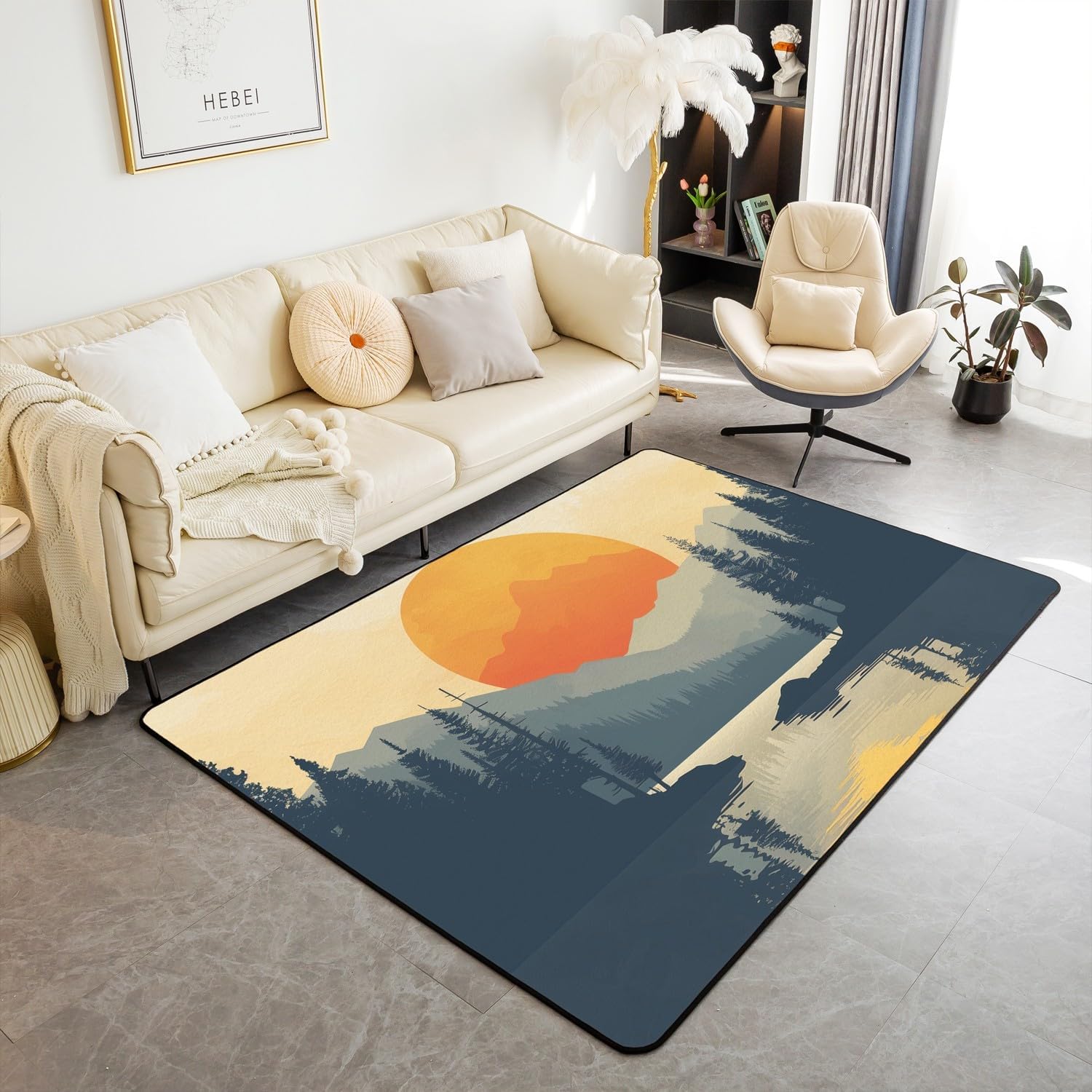 Cartoon Dog Area Rug 3x5 Camper Adventure Tent Rug for Girls Boys Kids Adult Happy Camping Style Carpet for Living Room Rustic Farmhouse Non Slip Washable Decorative Rug