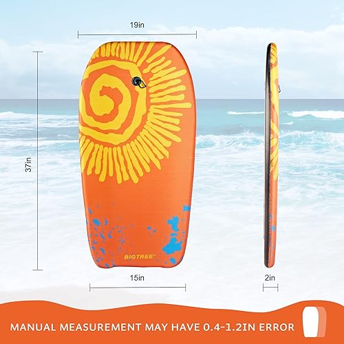 Miniatura 7 de Tablas de cuerpo para playa, 37 pulgadas41 pulgadas ligera con correa de muñeca en espiral para adultos, tabla de surf, tabla de océano, cubierta de