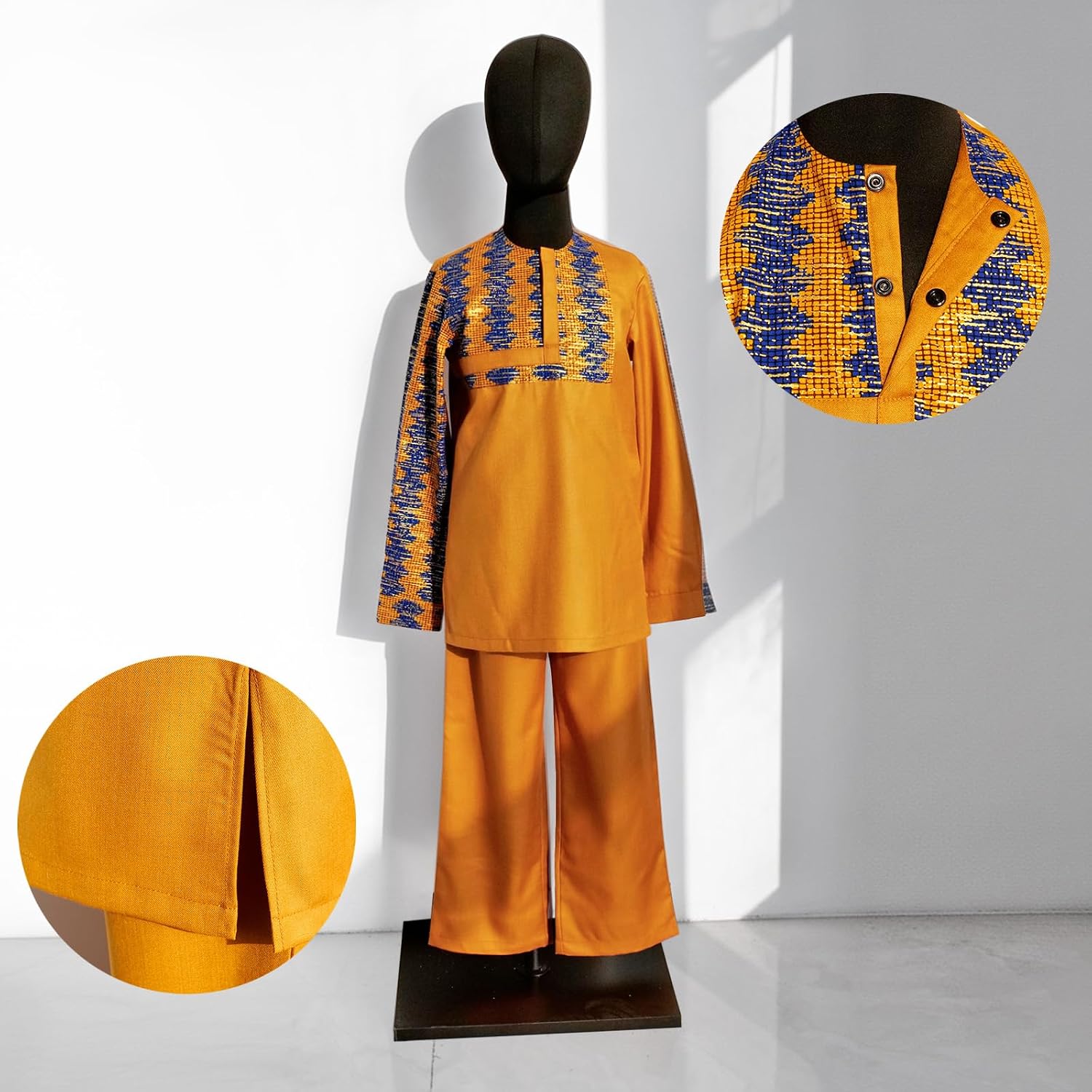 African Suits for Boys 2 Piece Long Sleeve Dashiki Shirt & Pants Set Nigerian Clothes Attire