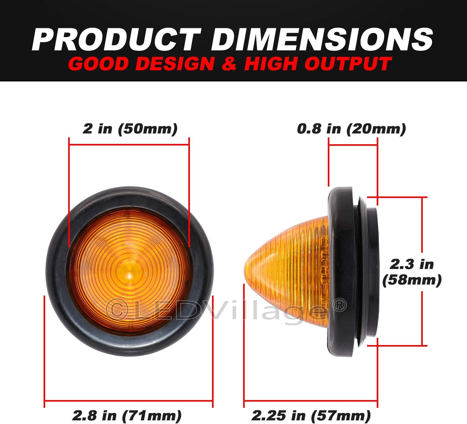 7 Amber + 7 Red LED 2 Inch Round Beehive Marker Lights Top Roof with Grommet for Truck Trailer Lorry Tow OL12 [Pack of 14]