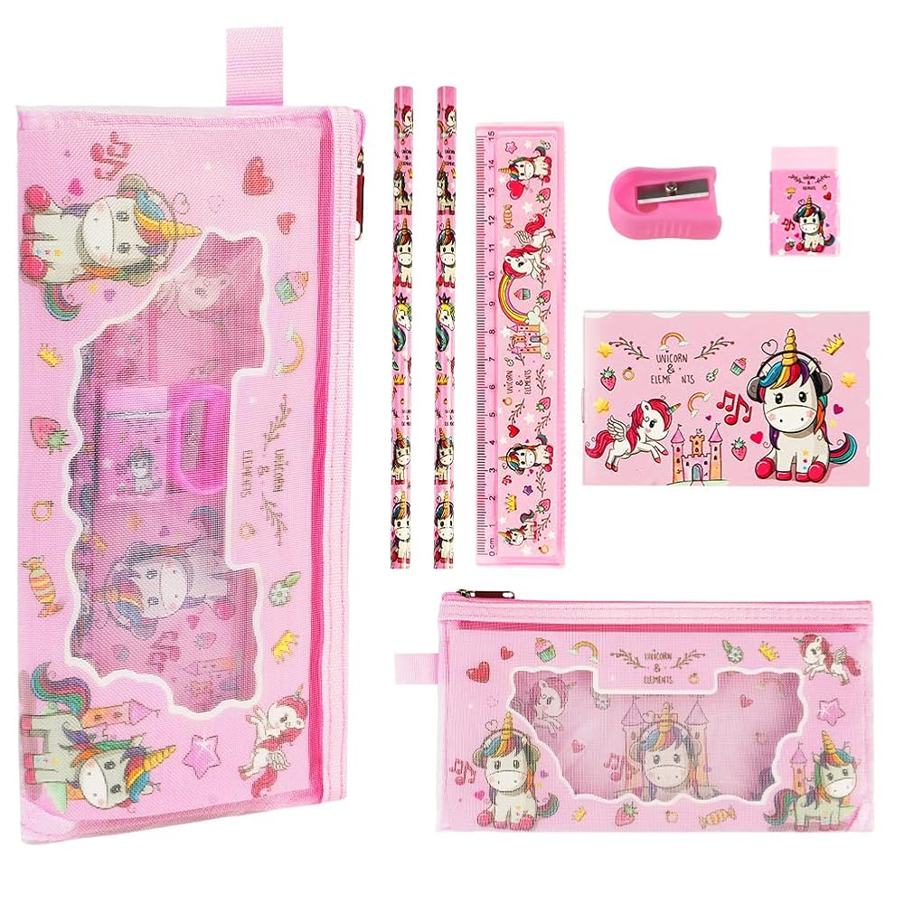 Set Cancelleria Unicorno Per Bambine - Astuccio, Matite, Colori, Pastelli, Temperamatite, Gomma E Taccuino - Regalo Compleanno - Foto 4