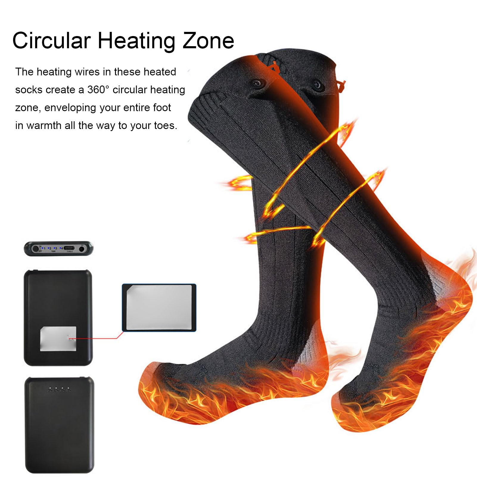 ASHATA Calcetines Térmicos Negros 4 Niveles de Calefacción Batería de Larga Duración para Esquiar Al Aire Libre Lavables Recargables para Hombres y Mujeres