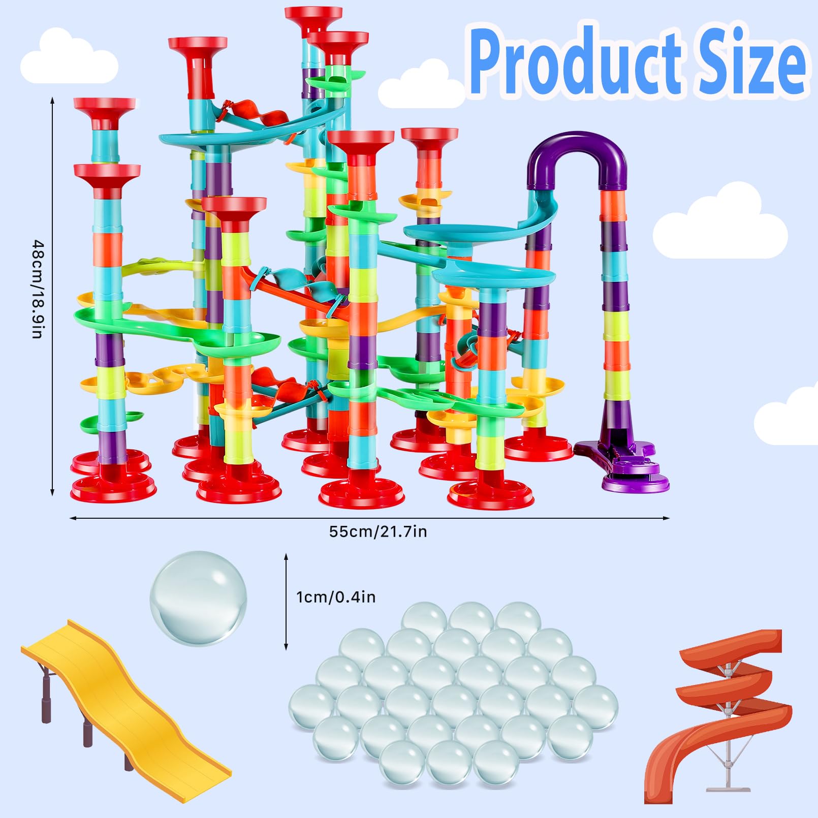 Juego de 197 piezas de bloques de construcción de mármol para niños, juego de laberinto de mármol, juego de carreras de canicas, juguete educativo de aprendizaje para niños y niñas (147 piezas + 50 2