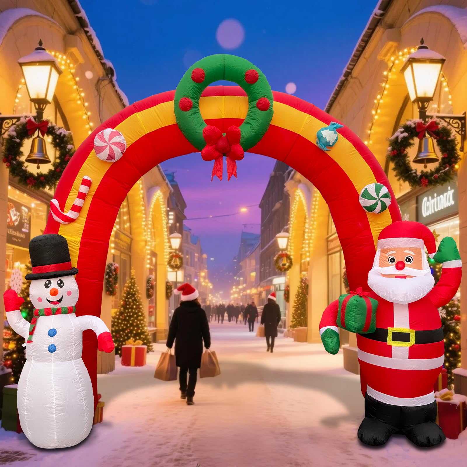 Arche de Noël gonflable de 11,8 m, Père Noël et bonhomme de neige, décoration extérieure avec lumières LED intégrées pour fêtes de Noël, intérieur et extérieur, pelouse et décoration d'hiver