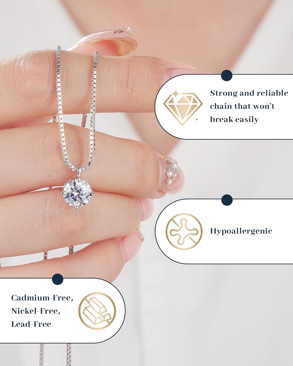 Moissanite Pendant Necklace for Women 2CT, 925 Sterling Silver with 18K White Gold Plated, D Color VVS1 Clarity Solitaire jewelry Wedding Anniversary Birthday Gifts Valentines Christmas Diamond 8mm - Image 3