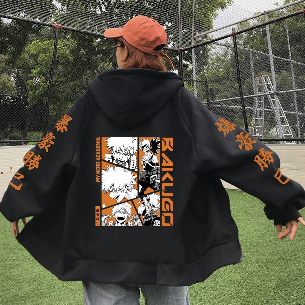My Hero Academia Sweat À Capuche Zippé Noir À Manches Longues Confortable Hip Hop Y2k Manga Pulls Haute Qualité Épaule Tombante Dessin Animé Harajuku Vestes