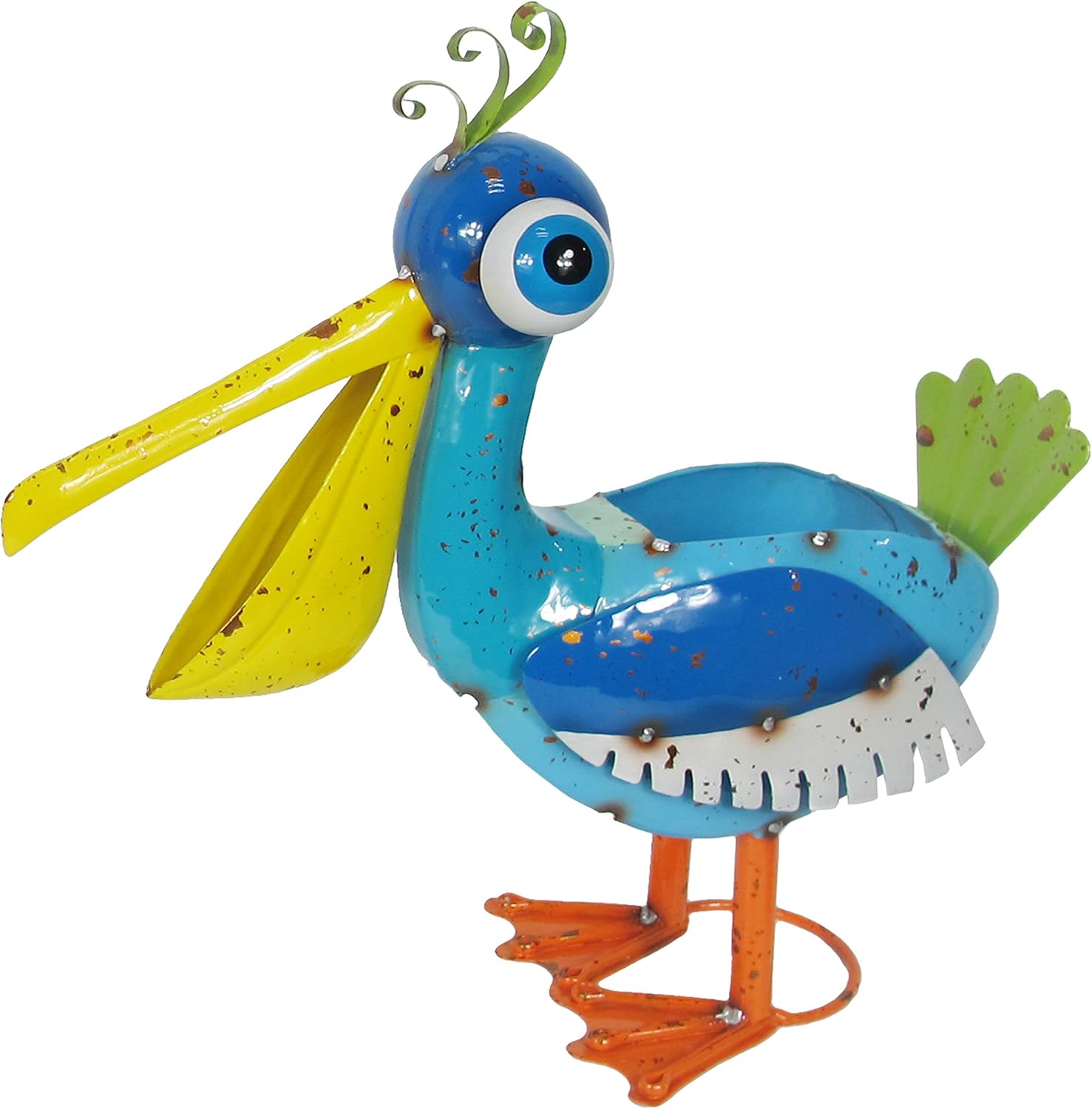Continental Art Center Hand Painted Metal Blue Pelican Planter/Statue