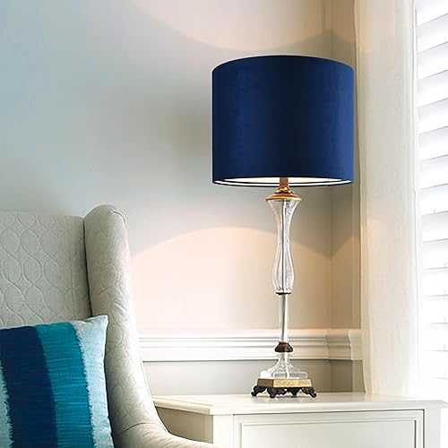 Miniatura 177 de GO&SO Juego de 2 pantallas de lámpara de terciopelo azul oscuro, tamaño mediano de 13 pulgadas superior x 13 pulgadas inferior x 10 pulgadas de alto