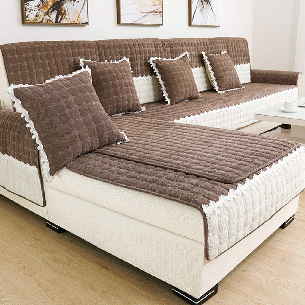 HC&WT Non-Slip Thicken Sofa Cover for Living Room, 1 Piece Plush Slipcover with Lace Quilted Furniture Sofa Protector Four Seasons Universal Couch Cover (B,90x240cm(35x94inch))