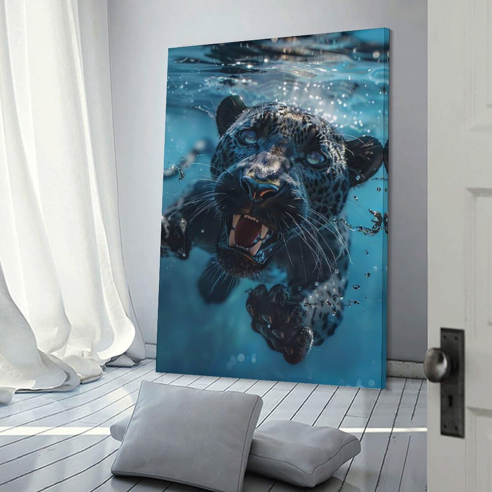 Junmoney Panther Sea Room Decor Wall Art, 20x30inch(50x75cm), for Office, Study Or Home Workspace, A Smart Decor Choice for Study Walls