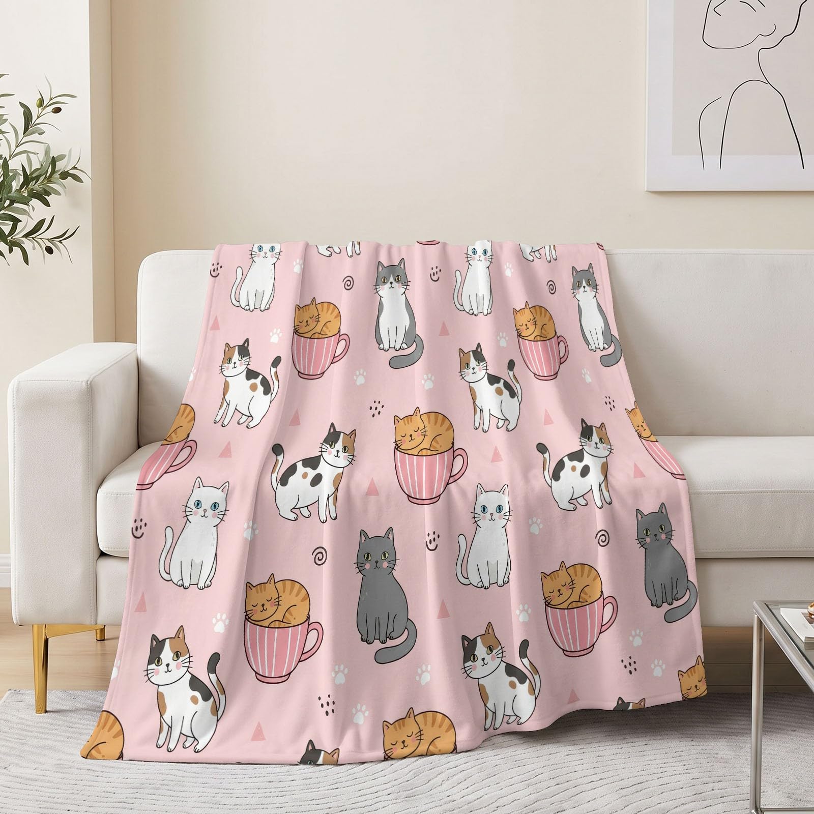 Coperta rosa, 150 x 200 cm, in pile di flanella, motivo cartone animato giapponese, simpatica, per divano, letto, viaggi, simpatica, soffice, lavabile, decorazione per la casa, per ragazzi, ragazze