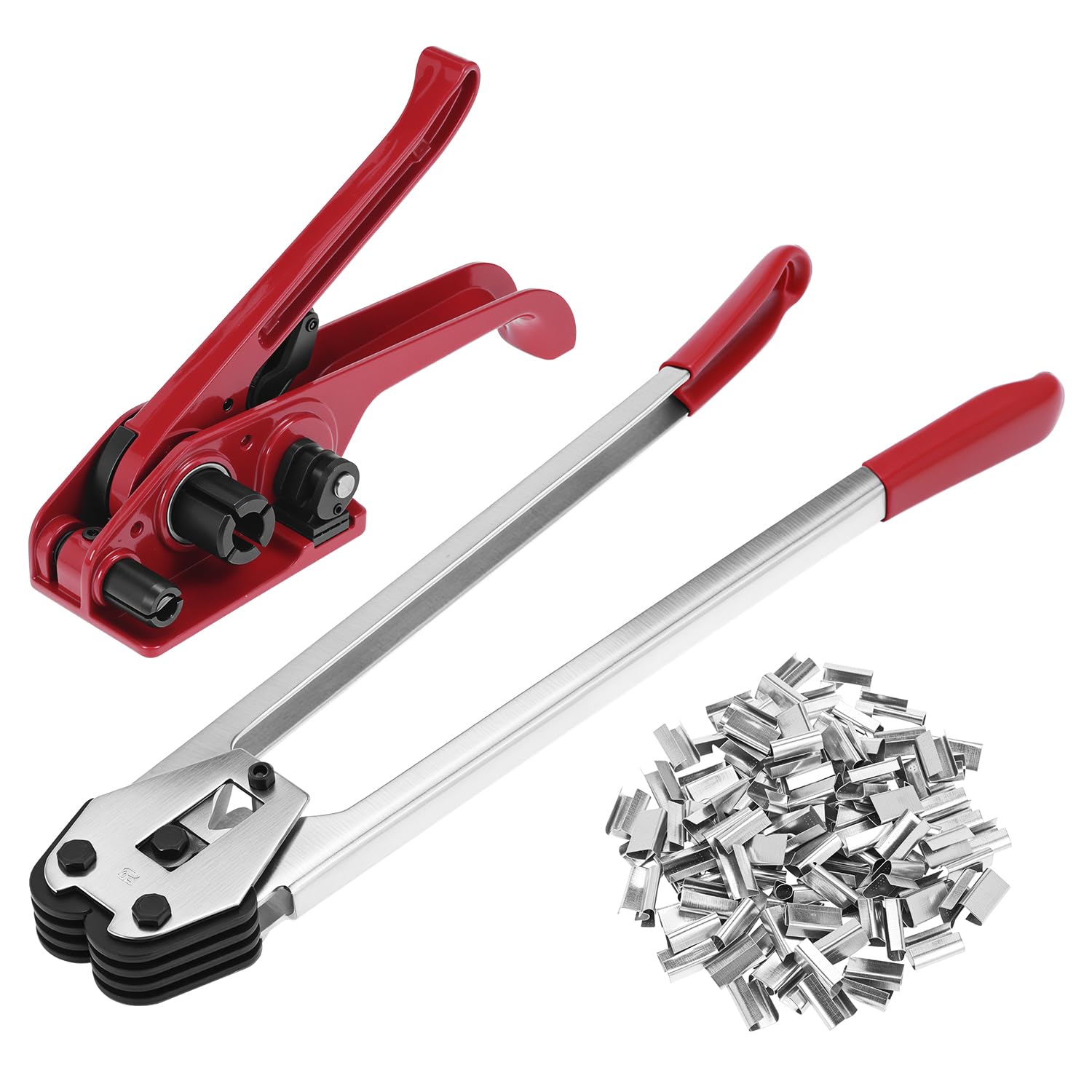 Kit di Utensili per Legatura ad Alta Resistenza per reggette in polietilene da 1/2" a 3/4", Include tenditore per reggette in polietilene, utensile per Fascette sigillanti e 200 sigilli.