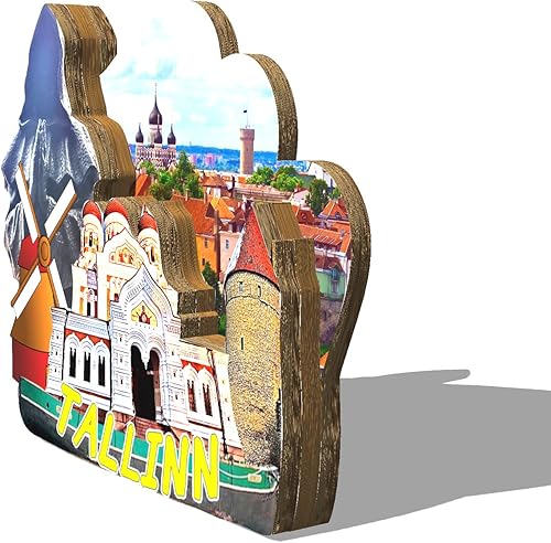 Miniatura 2 de Estonia Tallin imán de nevera de madera 3D hitos de viaje coleccionables recuerdos decoración hecha a mano - 2