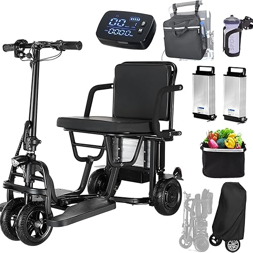 40 Miles Mobility Scooters for Adults, Two Front Wheels Folding Scooters, 2 * 8ah Anti-Theft Battery- Ultra Lightweight Folding Mobility Scooter for Seniors 300lbs