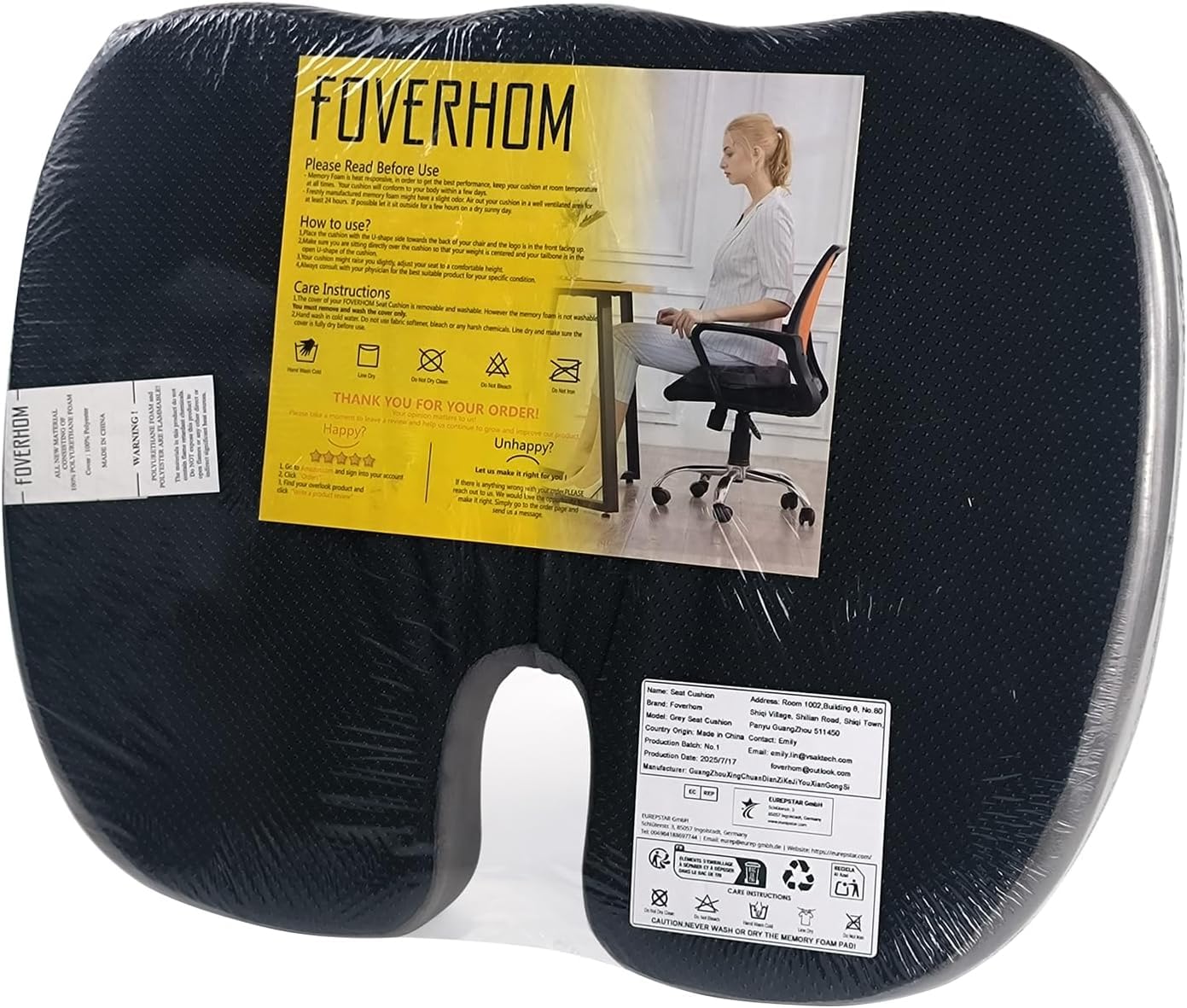 foverhom Cuscino in gel per seduta lunga, cuscino per sedia da ufficio per alleviare il dolore al coccige, ortopedico antiscivolo a 50 densità, memory foam a rimbalzo lento, cuscino per seggiolino