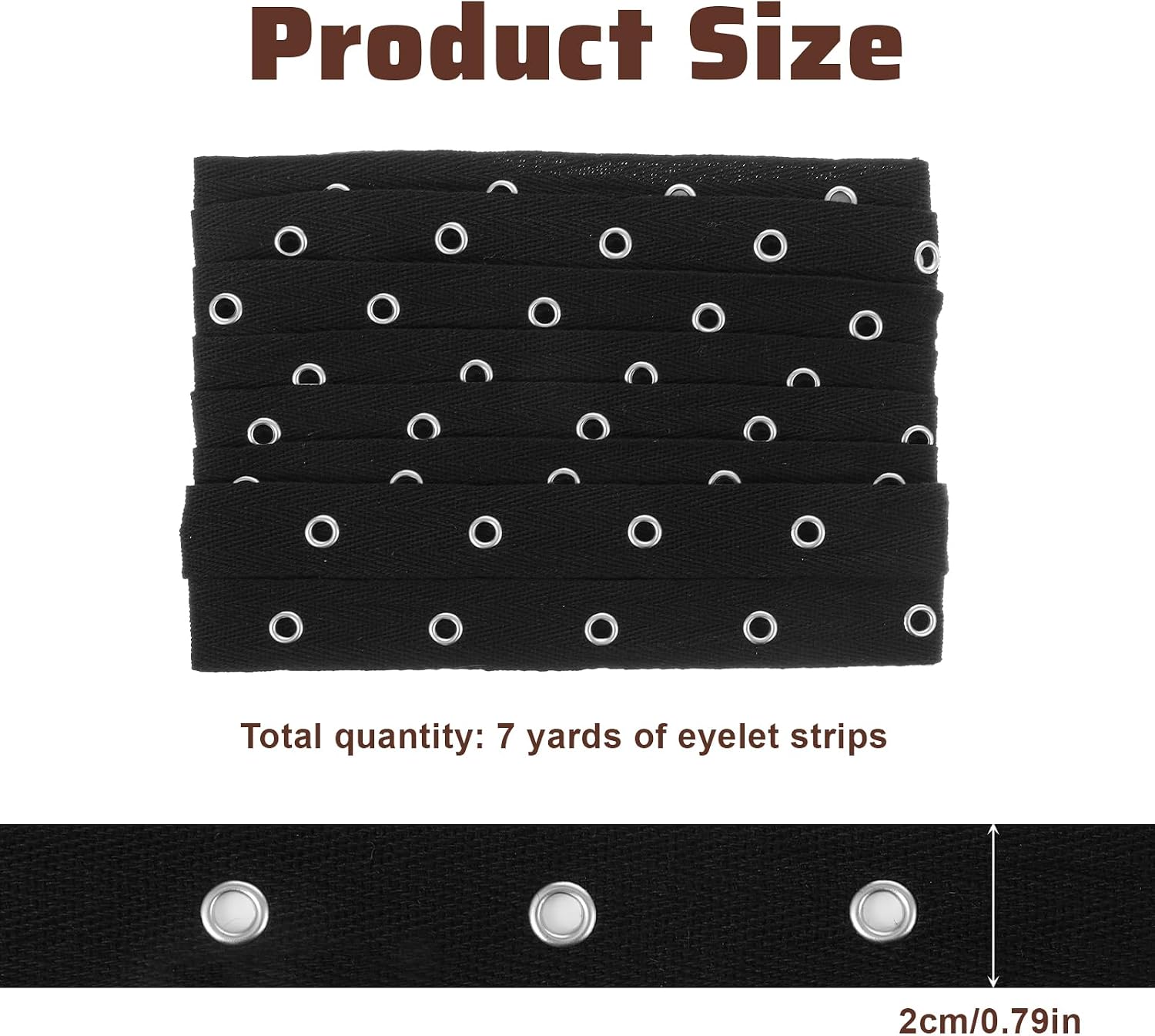 Nogeqi 7 Yards Cotton Grommet Tape, 3/4 Inch Wide Eyelet Trim with Silver Metal Eyelets for Sewing DIY Garment Corset Shirts Skirts and Crafts(Black)