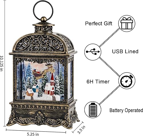 Miniatura 2 de Globo de nieve de aldea de Navidad, escena de Papá Noel volador iluminado, linterna musical de agua de nieve remolinando decoración del hogar y