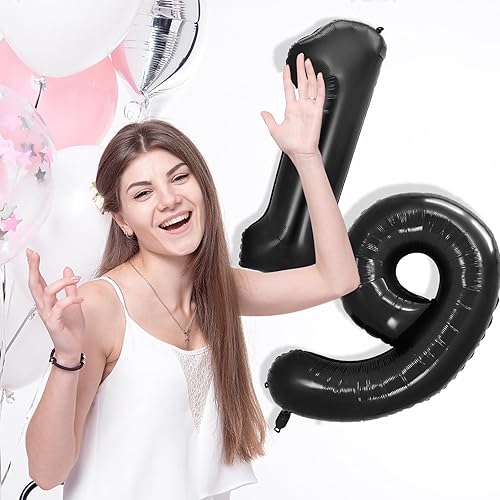 Miniatura 3 de GINZU Globo negro gigante con el número 19 de 40 pulgadas, decoraciones de cumpleaños para mujeres, decoraciones de feliz cumpleaños de 19 para