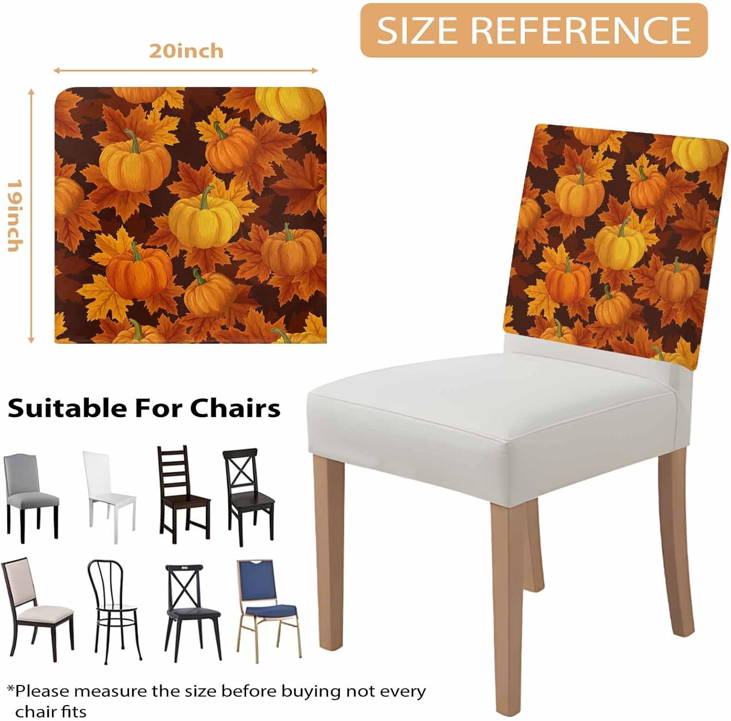 Fall Chair Covers Set of 4 Orange Harvest Pumpkin Chair Slipcover Protector Removable Stretch Chair Covers Autumn Maple Leaf Thanksgiving Chair Back Covers for Dining Chairs Kitchen Holiday Party