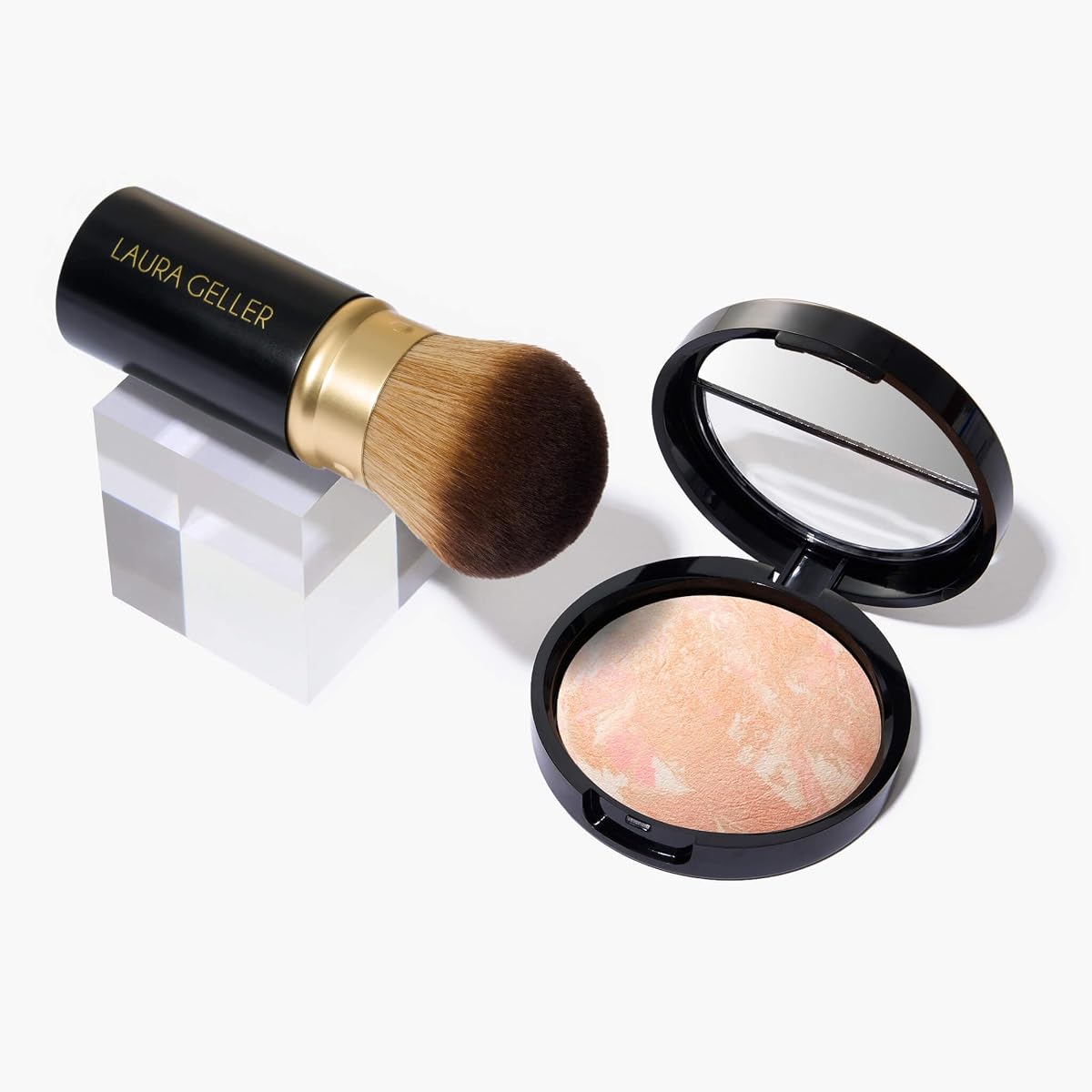 LAURA GELLER NEW YORK Baked Balance-N-Glow Illuminating Color Correcting Foundation - Porcelain - Retractable Airbrush Kabuki Brush (2 PC)